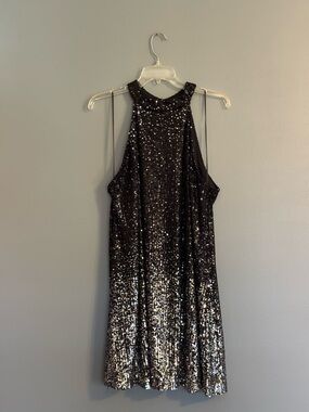 Black Sequin Halter Party Dress